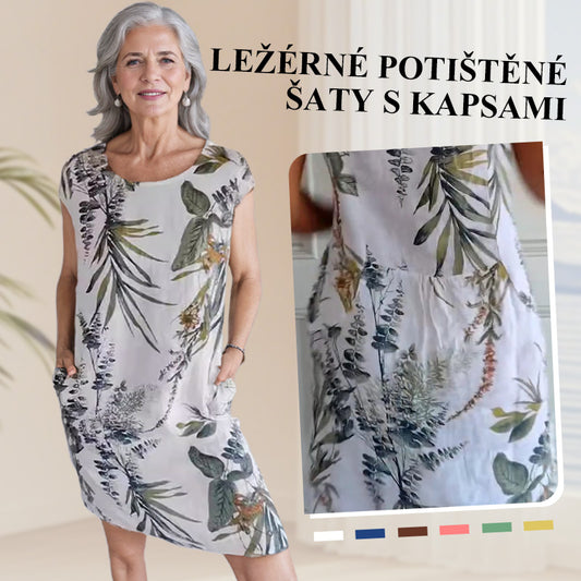 🌼Dámské bavlněné a lněné šaty s kulatým výstřihem a potiskem