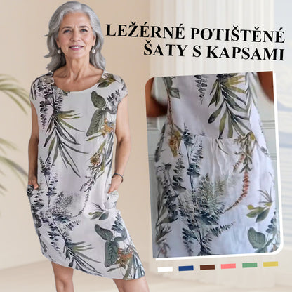 🌼Dámské bavlněné a lněné šaty s kulatým výstřihem a potiskem