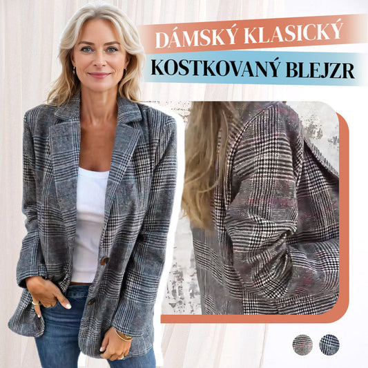 🔥Podzimní malý dámský oblek s klopovým límcem a kostkovanými knoflíky