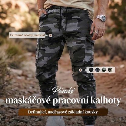 Ležérní pracovní kalhoty s kamuflážovým vzorem