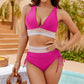 ⛱️ S-4XL 🌺 Barevné blokové bikiny s vysokým pasem a korzetem 🌈👙
