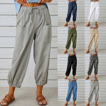 🔥👖Bavlněné plátěné rovné volné dámské kalhoty