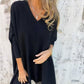 Dámské dlouhé rukávy pletené V-Neck Loose Long Top