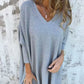 Dámské dlouhé rukávy pletené V-Neck Loose Long Top