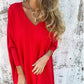 Dámské dlouhé rukávy pletené V-Neck Loose Long Top
