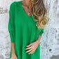 Dámské dlouhé rukávy pletené V-Neck Loose Long Top