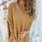 Dámské dlouhé rukávy pletené V-Neck Loose Long Top