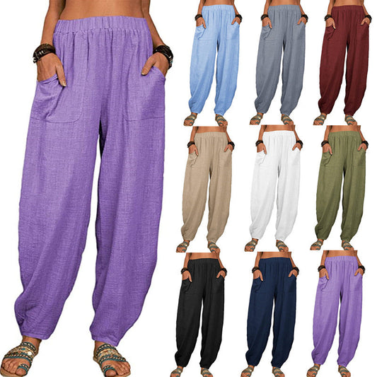👚 Dámské kalhoty ze lnu a bavlny se širokými nohavicemi