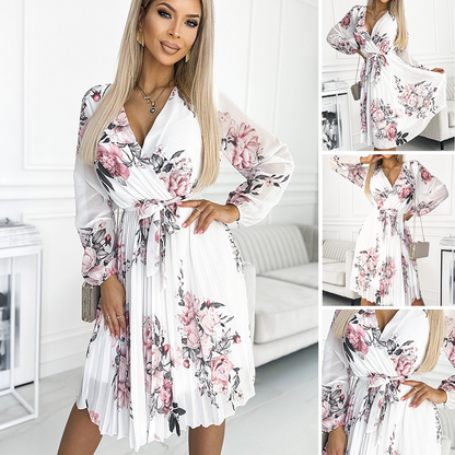 👗 Dámské bílé květované šaty s páskem a výstřihem do V 🌿✨