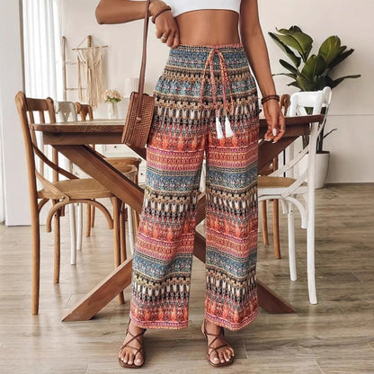 🔥 Dámské boho kalhoty s vysokým pasem s potiskem 🌸💃