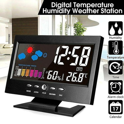 🔥Digitální stolní budík LED s monitorem teploty a vlhkosti a předpovědí počasí