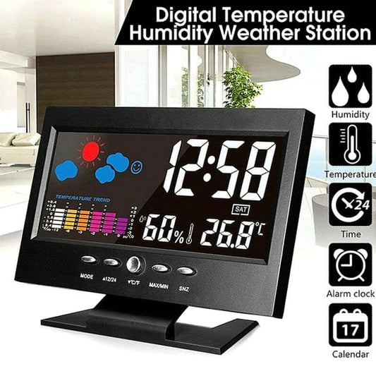 🔥Digitální stolní budík LED s monitorem teploty a vlhkosti a předpovědí počasí