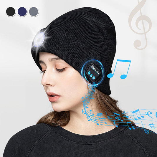 LED čelovka Odnímatelná Bluetooth náhlavní souprava Pletená čepice