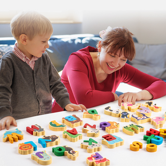 🧠🧩 26dílná dřevěná hra na dopisy a zvířata